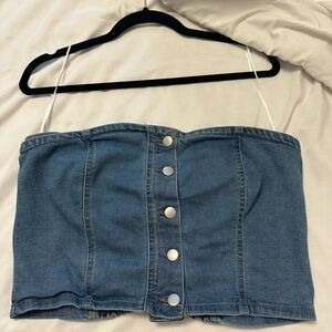 Denim Button-Up Tube Top stretchy XL